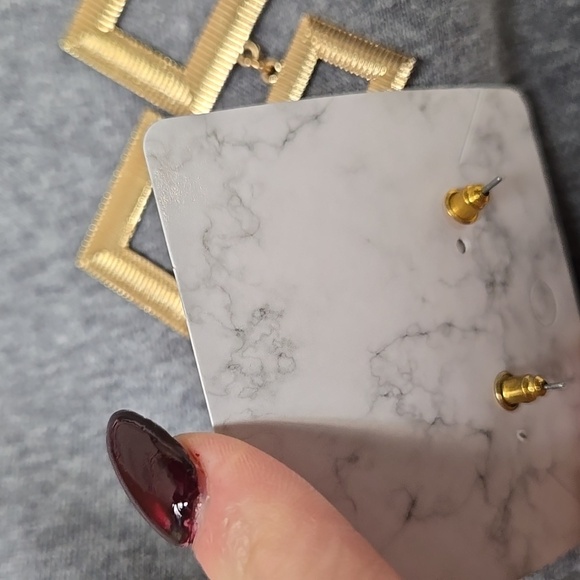 Gold Tone Geometric Drop Earrings - Picture 5 of 7